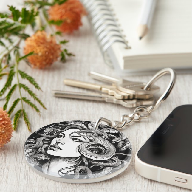 Medusa head tattoo style keychain (Front Right)