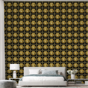 Medusa in Chains Gold on Black Designer Wallpaper