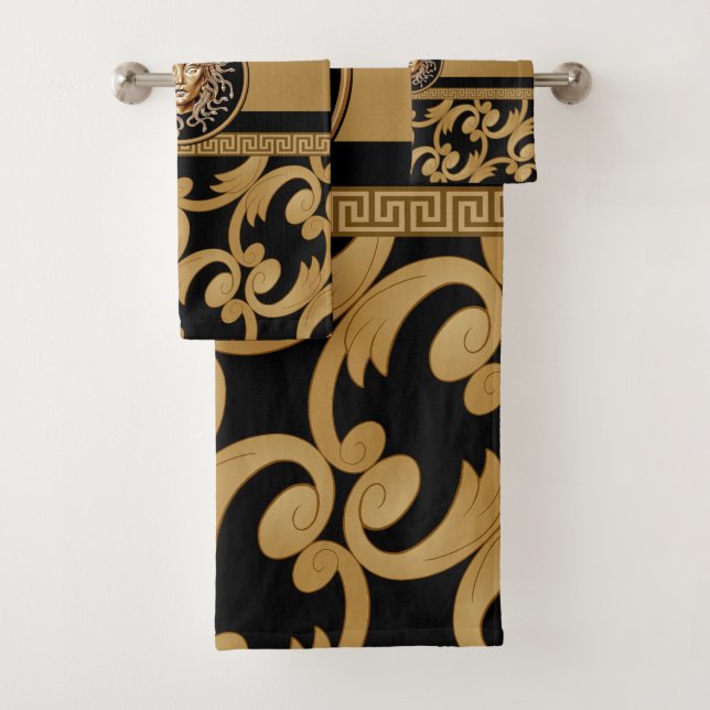 Medusa luxury Baroque Gold & Black Bath Towel Set (Insitu)