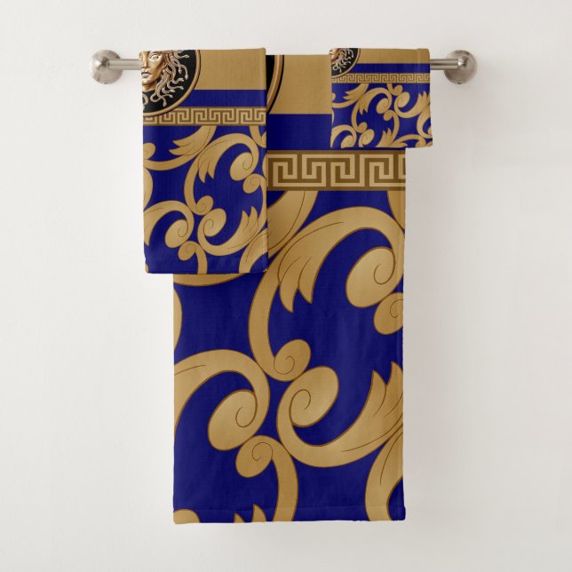 Medusa luxury Baroque Gold & Blue Bath Towel Set (Insitu)