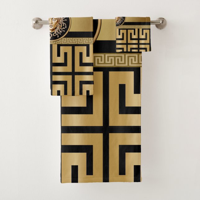 Medusa luxury Gold & Black Bath Towel Set (Insitu)