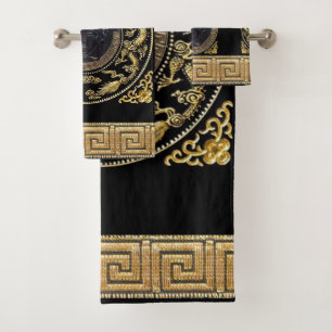 Medusa Noire Greek Key Designer's Bath Towel Set