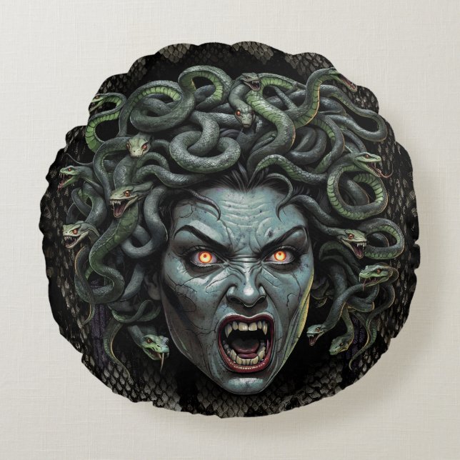 Medusa Queen of Stone Pillow (Round) (Front)