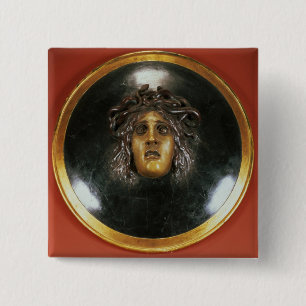 Medusa shield 2 inch square button