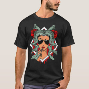 Medusa Snakes Greek Mythology Sunglasses Roses T-Shirt