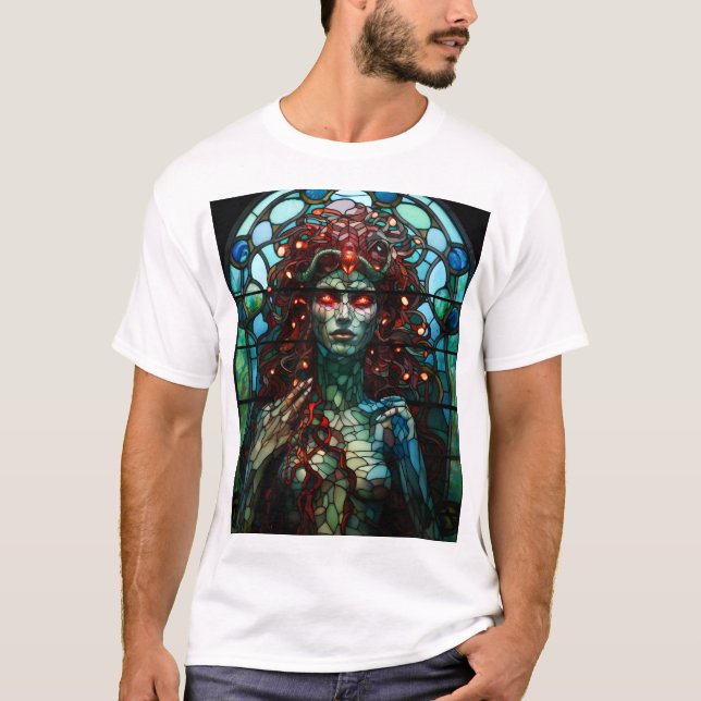 Medusa - Stained Glass Window Tiffany Style T-Shirt (Front)