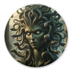 Medusa Stare of Death Head of Snakes Ceramic Knob