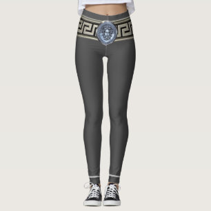 Meduse argentée Clé grecque sur Legging Grise Gorg
