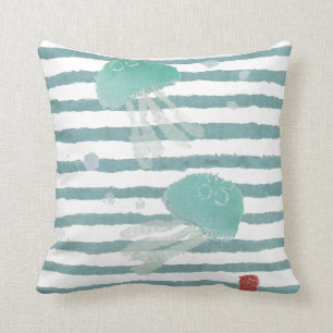Méduses sur le coussin de rayure bleue d'Aqua