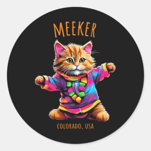 Meeker Colorado Usa Fun Cute Colourful Dancing Cat Classic Round Sticker