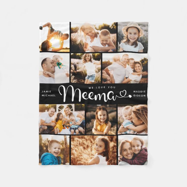 Meema We Love you Hearts Modern Photo Collage Fleece Blanket (Front)