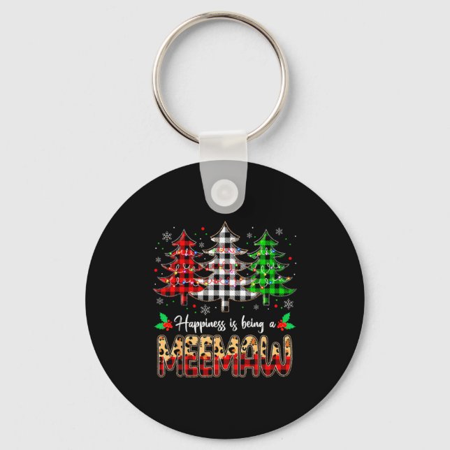 Meemaw Christmas Tree Xmas Buffalo Plaid Red White Keychain (Front)