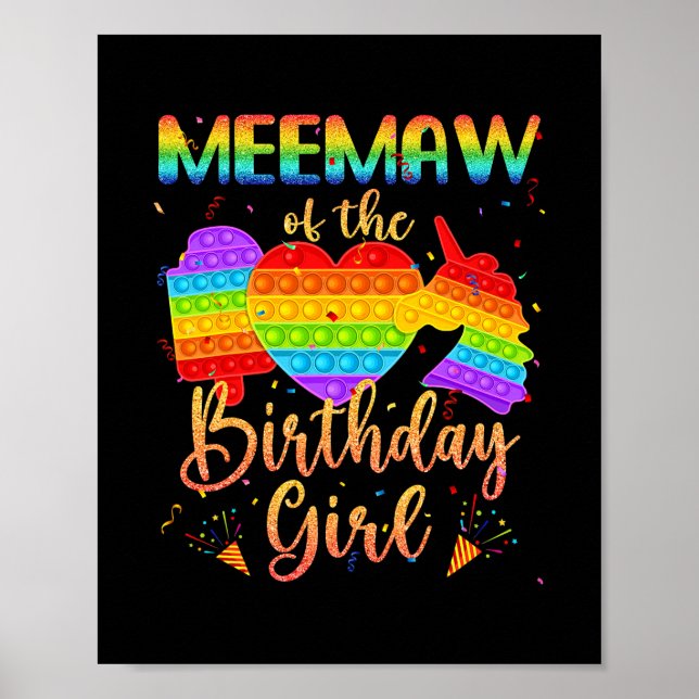 MeeMaw Of The Birthday Girl Cute Unicorn Pop It Poster (Front)