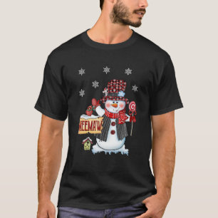 Meemaw Snowman Christmas Candy Cane Red Plaid Sant T-Shirt