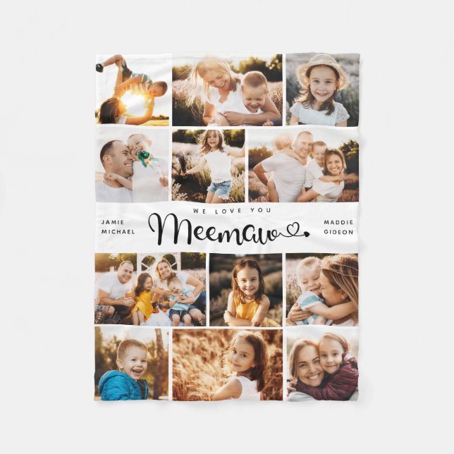 Meemaw We Love you Hearts Modern Photo Collage Fleece Blanket (Front)