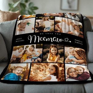 Meemaw We Love you Hearts Modern Photo Collage Fleece Blanket