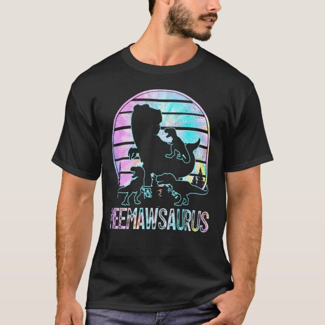 Meemawsaurus  Dinosaur Meemaw Of 3 Kids Tie Dye Su T-Shirt (Front)