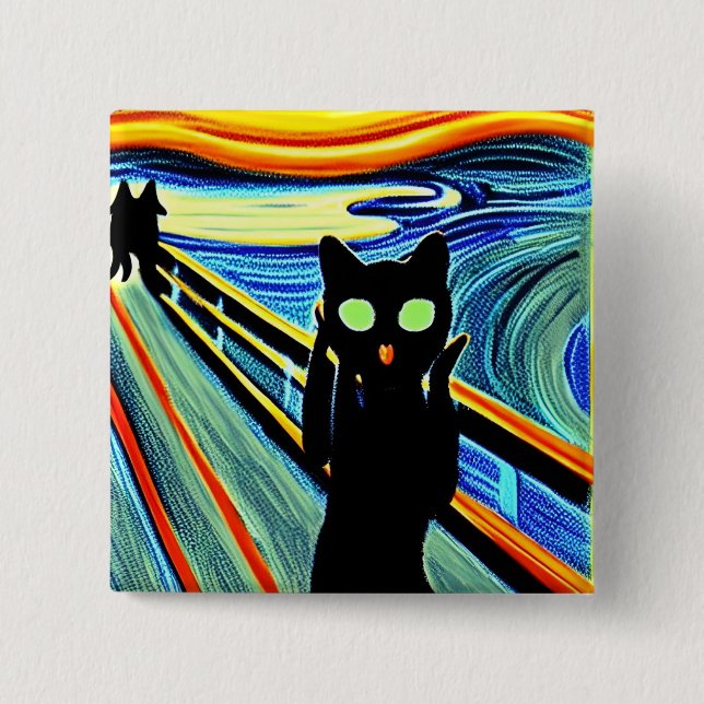 Meeow!  2 inch square button (Front)