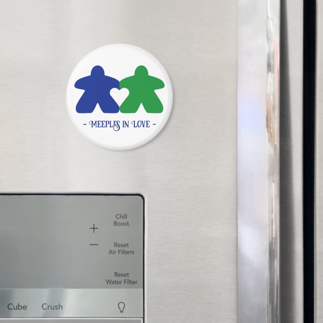 Meeples en amour, aimant bleu et vert (In situ (réfrigérateur))