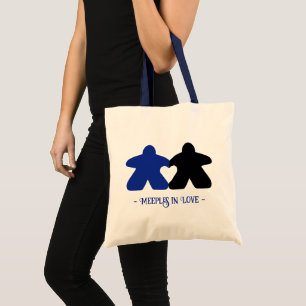 Meeples in Love, Blue & Black Basic Tote Bag