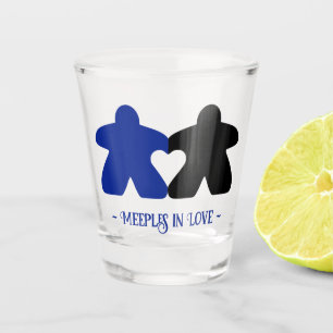 Meeples in Love, Blue & Black Shot Glass