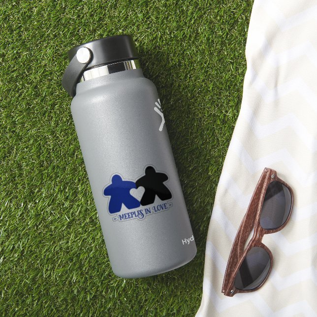 Meeples in Love, Blue & Black Vinyl Sticker (HydroFlask Insitu)