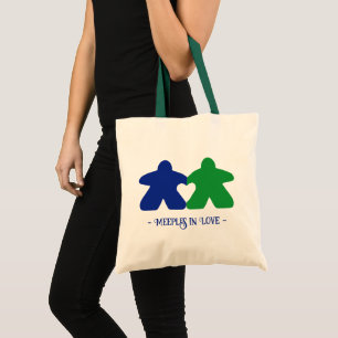 Meeples  in Love, Blue & Green Basic Tote Bag