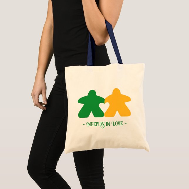 Meeples  in Love, Green & Yellow Basic Tote Bag (Front (Product))