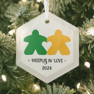 Meeples in Love, Green & Yellow Glass Ornament