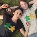 Meeples in Love, Green & Yellow Mens Shirt<br><div class="desc">If you and your significant other both love board games, this design is for you. Customize with the names of you and your loved one, leave it as is, or remove the text if you prefer. Great for the casual bride and groom at pre-wedding gatherings or as a gift for...</div>