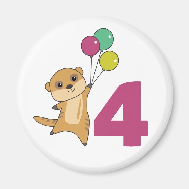 Meerkat 4e anniversaire Ballons Enfants Magnet (Devant)