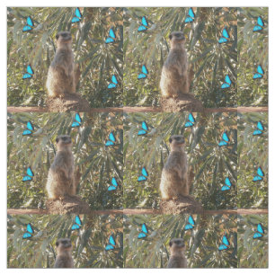 Meerkat And Blue Butterflies, Fabric