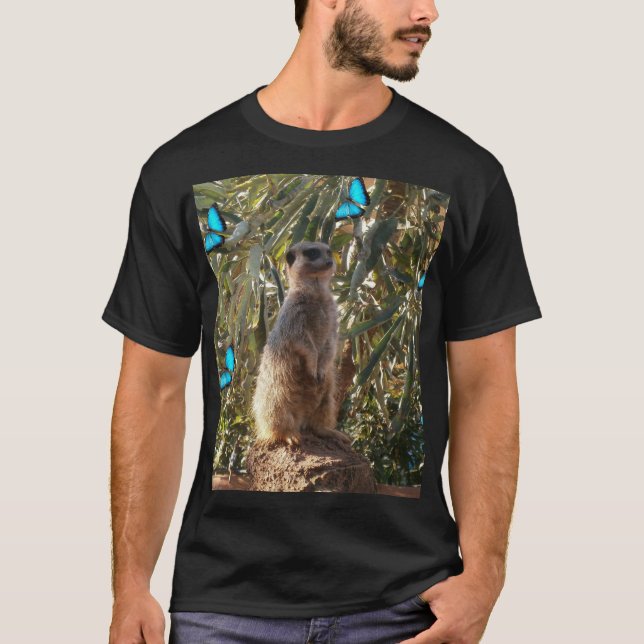 Meerkat And Blue Butterflies, T-Shirt (Front)