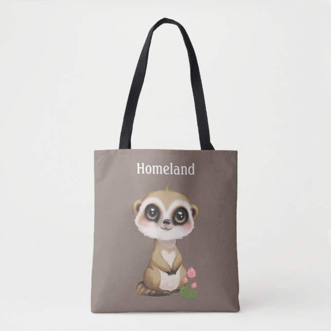 Meerkat and Flowers on Beige Personalized Tote Bag (Front)