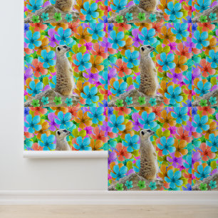 Meerkat And Multi Coloured Blossoms, Wallpaper