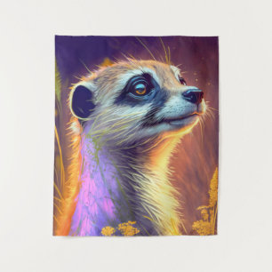 Meerkat Animal Portrait Painting Wildlife Outdoors Tapestry