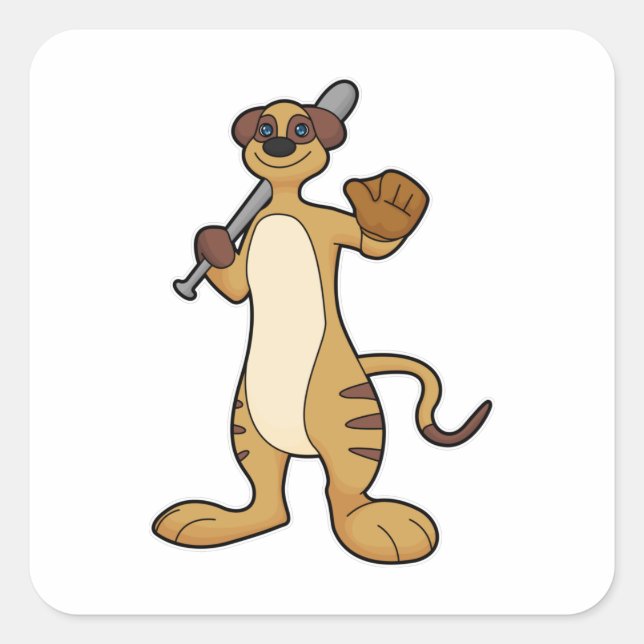Meerkat as Baseball player with Baseball bat Square Sticker (Front)