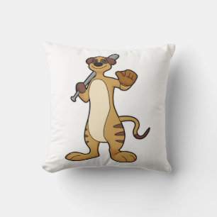 Meerkat as Baseball player with Baseball bat Throw Pillow