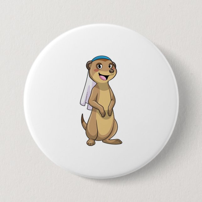 Meerkat as Bride with Veil 3 Inch Round Button (Front)