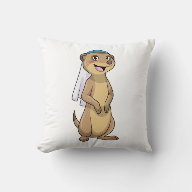 Meerkat as Bride with Veil Throw Pillow (Front)
