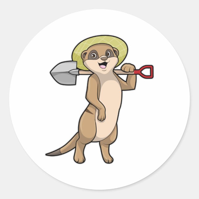 Meerkat as Farmer with Shovel Classic Round Sticker (Front)
