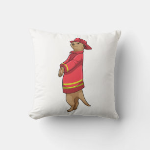 Meerkat as Firefighter with Helmet Throw Pillow