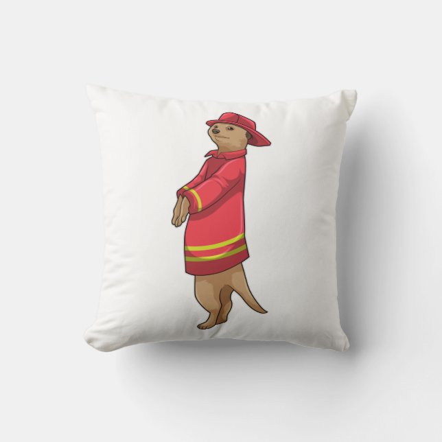 Meerkat as Firefighter with Helmet Throw Pillow (Front)