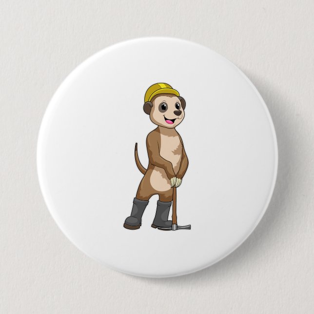 Meerkat as Miner with Pickaxe 3 Inch Round Button (Front)