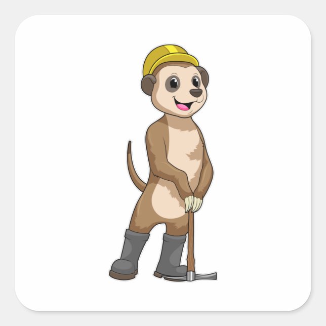 Meerkat as Miner with Pickaxe Square Sticker (Front)