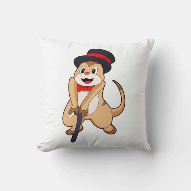 Meerkat as Pensioner with Walking stick Throw Pillow (Front)