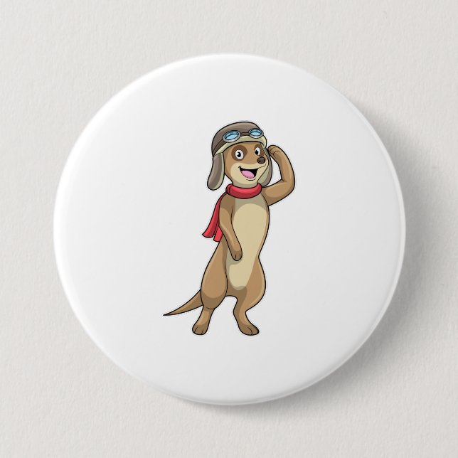Meerkat as Pilot with Pilot hat 3 Inch Round Button (Front)