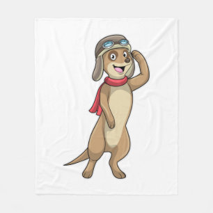 Meerkat as Pilot with Pilot hat Fleece Blanket