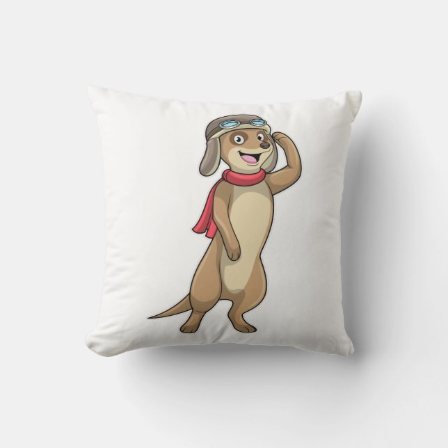 Meerkat as Pilot with Pilot hat Throw Pillow (Front)