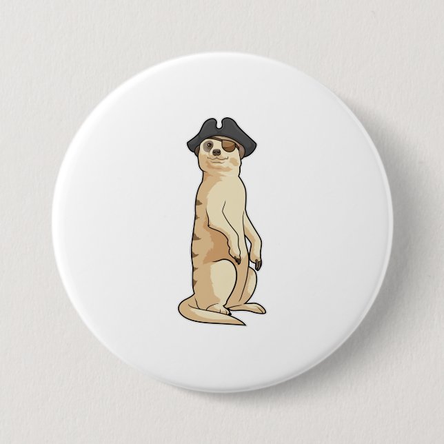 Meerkat as Pirate with Pirate hat 3 Inch Round Button (Front)